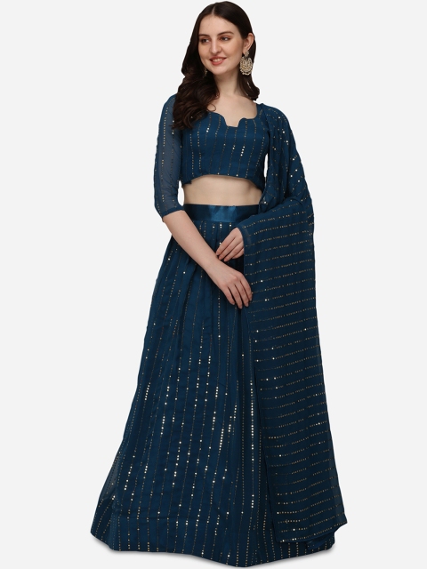 

Pratham Blue Navy Embroidered Semi-Stitched Lehenga & Unstitched Blouse & Dupatta, Navy blue