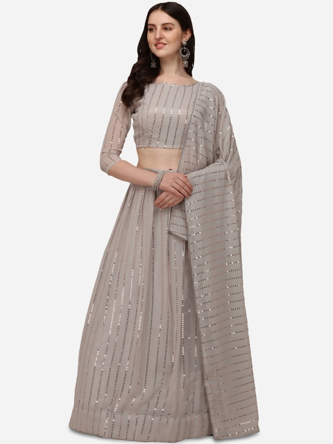 

Pratham Blue Grey Embellished Sequinned Semi-Stitched Lehenga & Unstitched Blouse With Dupatta