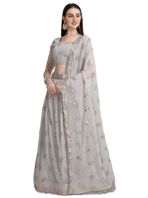 

Pratham Blue Grey Embellished Sequinned Semi-Stitched Lehenga & Unstitched Blouse With Dupatta