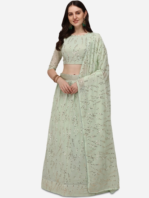

Pratham Blue Green Embroidered Semi-Stitched Lehenga & Unstitched Blouse & Dupatta