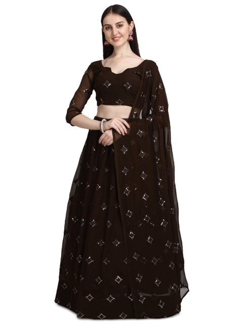 

Pratham Blue Brown Embroidered Sequinned Semi-Stitched Lehenga & Unstitched Blouse With Dupatta