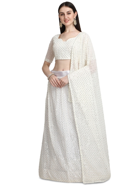 

Pratham Blue White Embellished Semi-Stitched Lehenga & Unstitched Blouse With Dupatta
