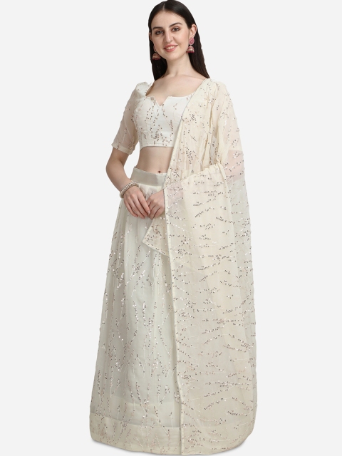 

Pratham Blue Off White Embellished Sequinned Semi-Stitched Lehenga Choli