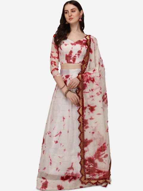 

Pratham Blue White & Maroon Semi-Stitched Lehenga & Unstitched Blouse With Dupatta
