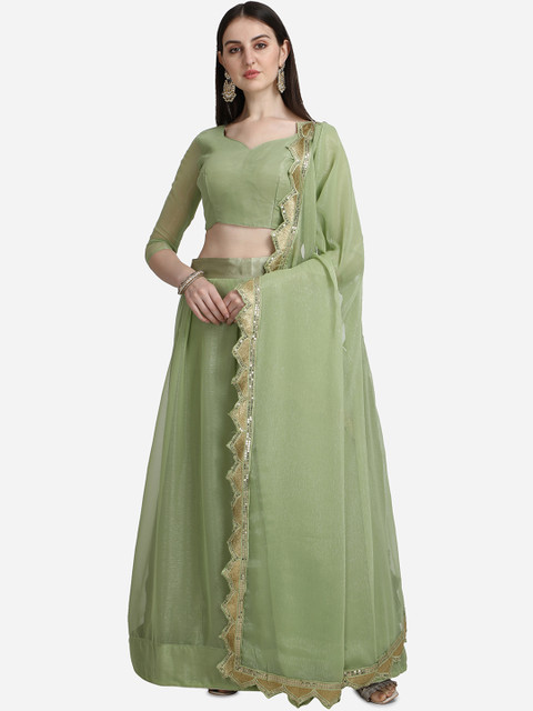 

Pratham Blue Green Embroidered Semi-Stitched Lehenga & Unstitched Blouse & Dupatta