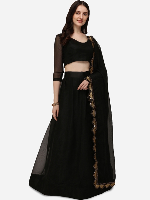 

Pratham Blue Black & Golden Semi-Stitched Lehenga & Unstitched Blouse With Dupatta