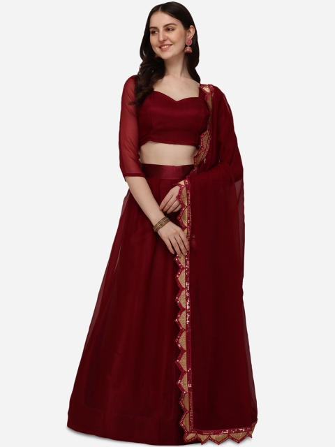 

Pratham Blue Women Wine Red Solid Semi Stitched Lehenga Choli, Burgundy