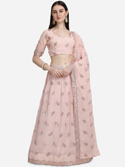 

Pratham Blue Pink Embroidered Semi-Stitched Lehenga & Unstitched Blouse & Dupatta