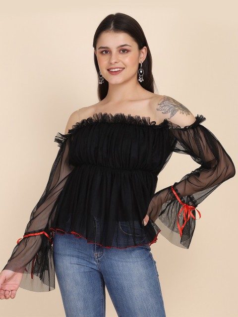 

BUY NEW TREND Women Black Off-Shoulder Bardot Top