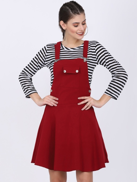 

BUY NEW TREND Women Maroon Solid Cotton Dungarees