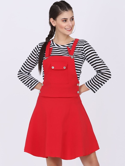 

BUY NEW TREND Women Red Solid Cotton Dungarees