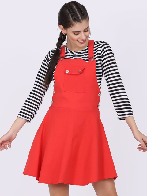 

BUY NEW TREND Women Red Solid Cotton Dungarees