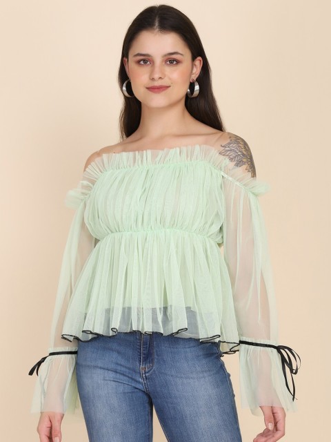 

BUY NEW TREND Women Green & Black Ruffles Empire Top