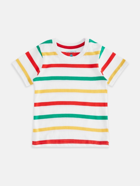 

Pantaloons Baby Boys White & Green Striped Cotton T-shirt