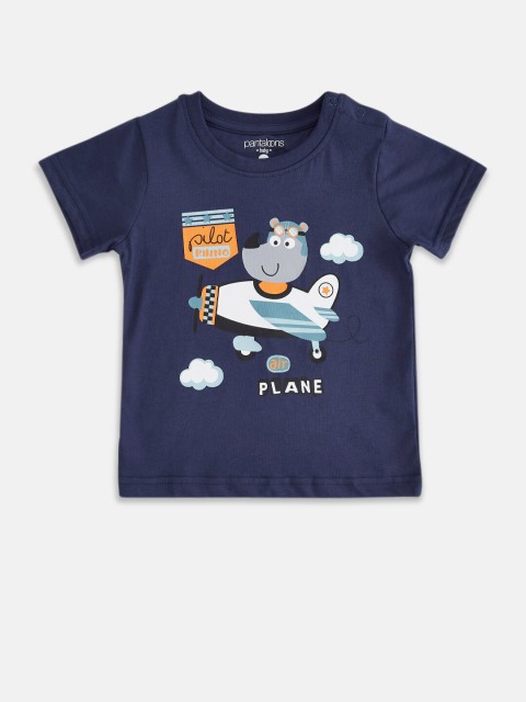 

Pantaloons Baby Boys Navy Blue & Grey Printed Cotton T-shirt