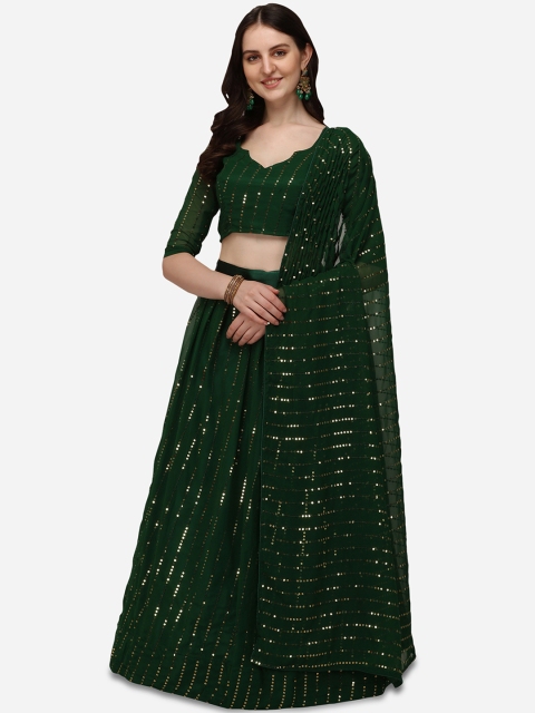 

Pratham Blue Green Embellished Sequinned Semi-Stitched Lehenga & Unstitched Blouse With Dupatta