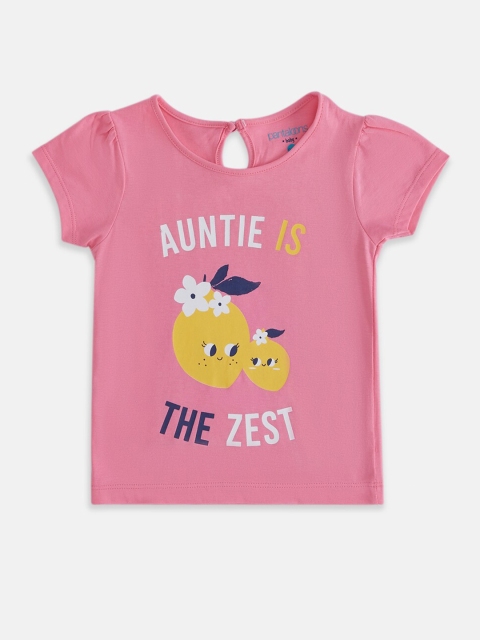 

Pantaloons Baby Girls Pink Typography Printed Cotton T-shirt