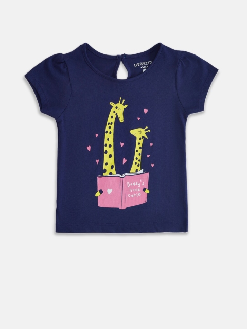 

Pantaloons Baby Girls Navy Blue Graphic Printed Cotton T-shirt