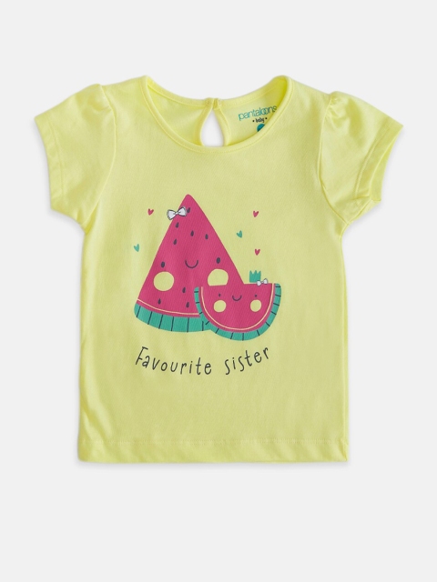

Pantaloons Baby Girls Yellow & Pink Printed Cotton T-shirt