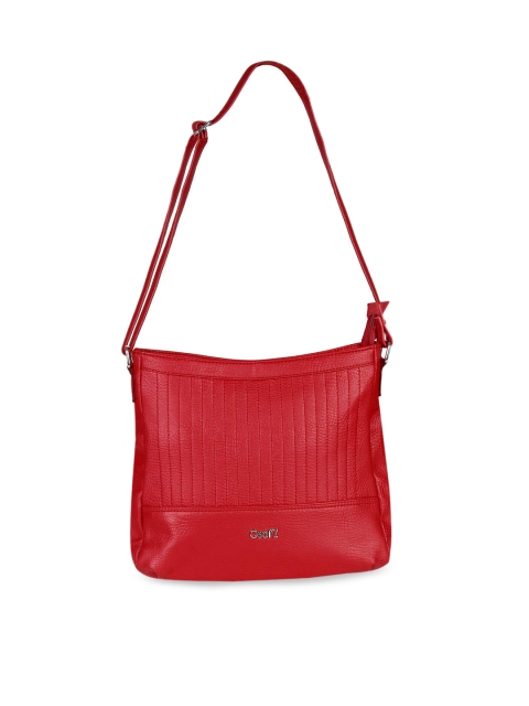 

OsaiZ Red Textured Bucket Sling Bag with Cut Work