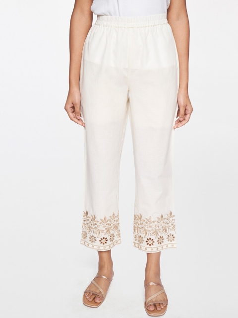 

itse Women Off White Embroidered Original Trousers