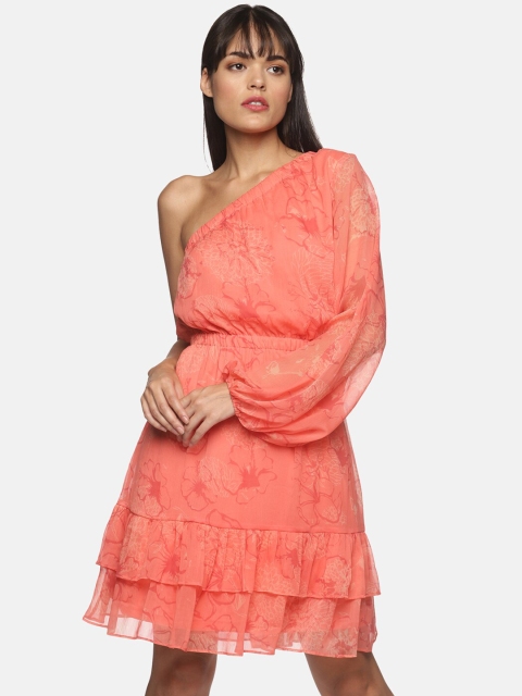 

ISU Women Orange Floral Printed Fit & Flare Chiffon Dress