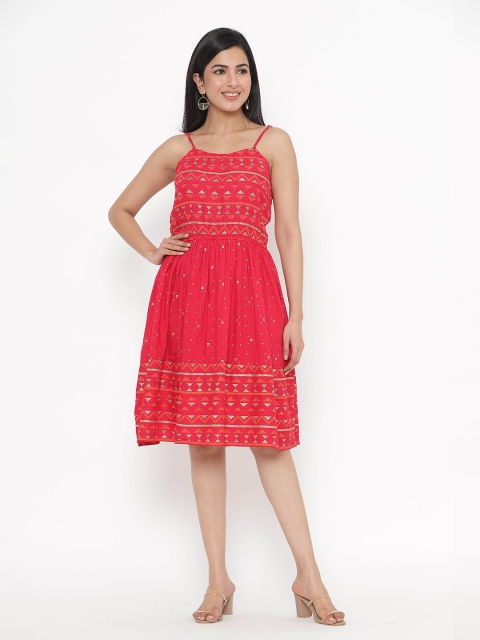 

JAVTA Pink & Golden Ethnic Motifs Ethnic Dress