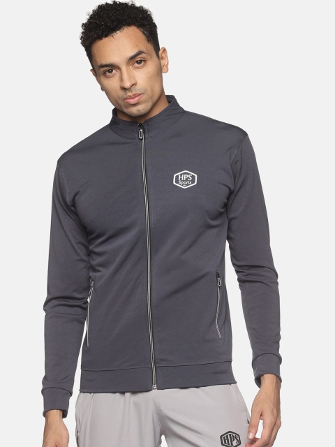 

HPS Sports Men Grey Geometric Colourblocked Running Sporty Jacket with Patchwork