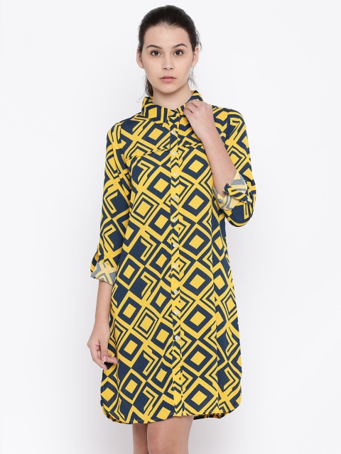 

AND Yellow & Navy Printed Shirt Dress