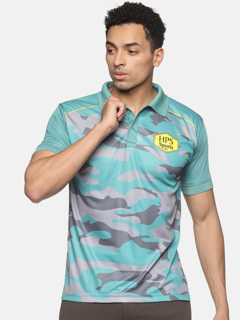 

HPS Sports Men Green Printed Polo Collar Running T-shirt