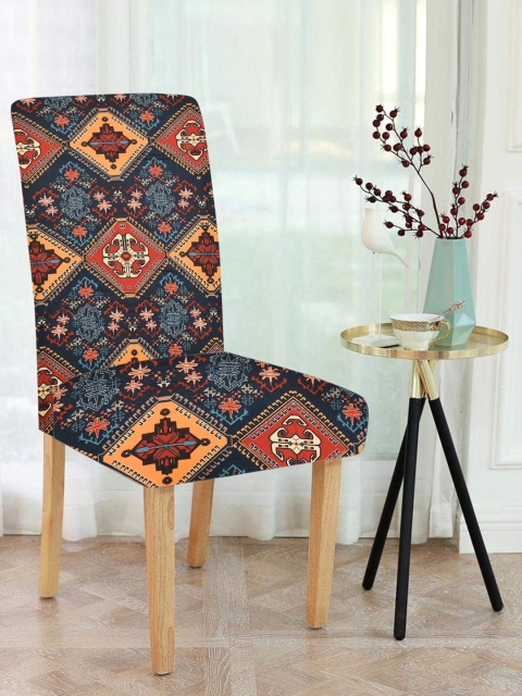 

MULTITEX Orange & Navy Blue Printed Chair Cover