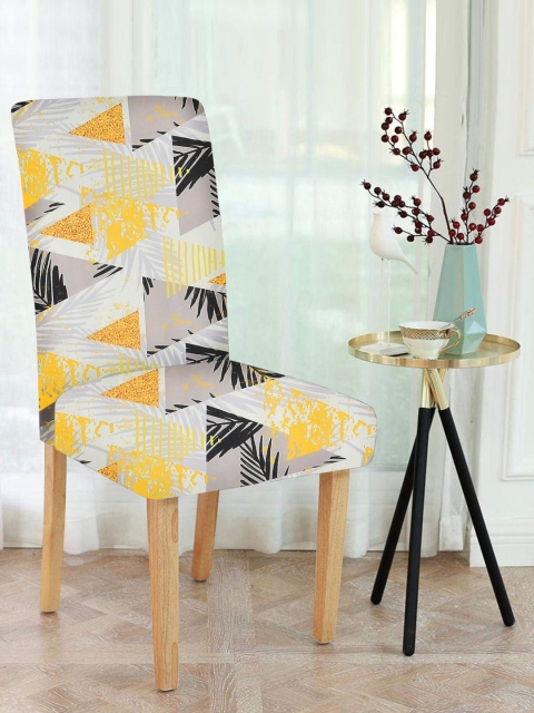 

MULTITEX Set Of 4 White & Yellow Printed Chair Cover