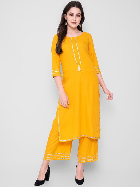 

KALINI Women Yellow Kurti with Palazzos