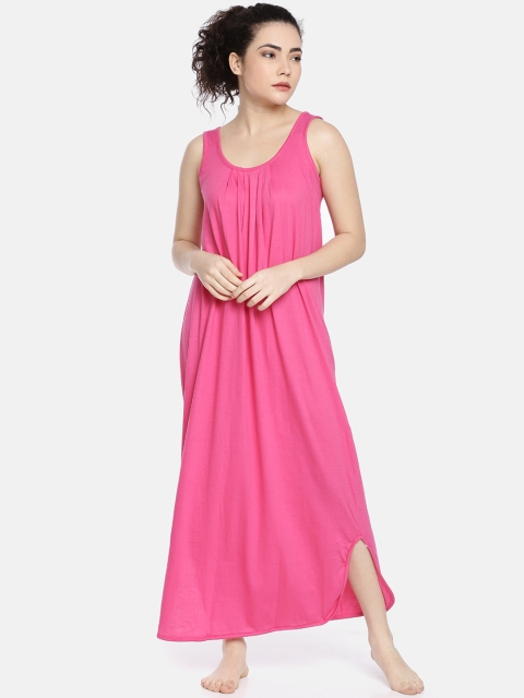 

GOLDSTROMS Women Fuchsia Pink Solid Cotton Night Slips