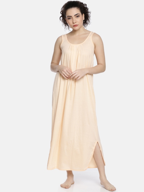

GOLDSTROMS Women Peach-Colored Solid Cotton Nighty Slips
