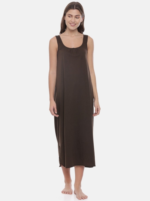 

GOLDSTROMS Women Coffee Brown Solid Cotton Nighty Slips