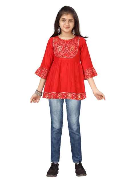 

Aarika Red Ethnic Motifs Printed Top