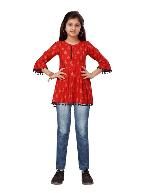 

Aarika Red Floral Print Empire Top