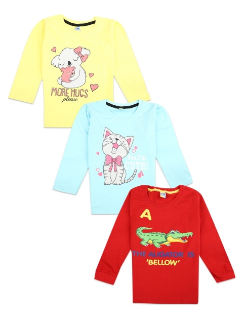 

V-Mart Infants Girls Red & Yellow Pack Of 3 Printed Cotton T-shirt