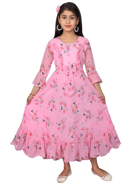 

SKY HEIGHTS Girls Pink & White Floral Georgette Maxi Dress