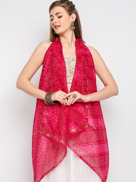 

Dupatta Bazaar Women Fuchsia Bandhani Print Kota Doria Dupatta