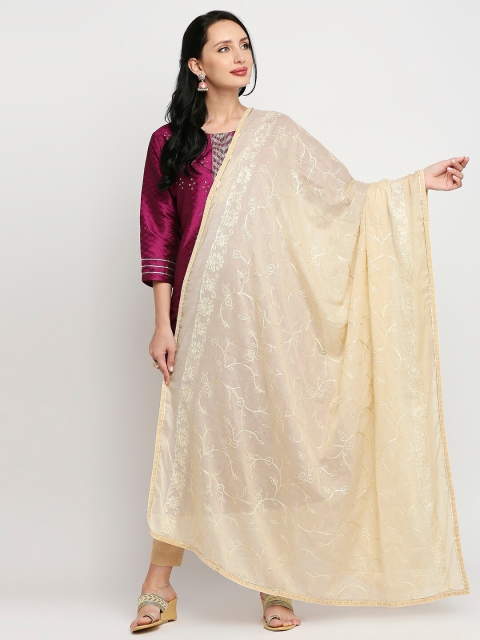 

Dupatta Bazaar Beige Embroidered Cotton Silk Dupatta