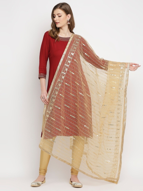 

Dupatta Bazaar Gold-Toned Ethnic Motifs Embroidered Sequinned Net Dupatta