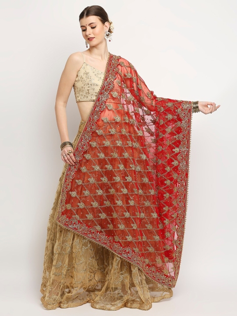 

Dupatta Bazaar Red Ethnic Motifs Embroidered Dupatta with Zardozi