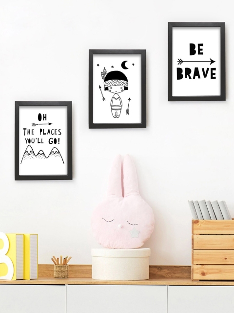 

TIED RIBBONS Set Of 3 Black & White Animals Printed Wall Art Poster Framed Paintings