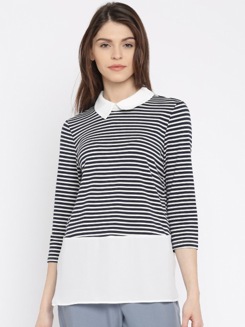 

Vero Moda Women White & Navy Striped Shirt-Style Top