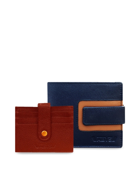 

ABYS Men Blue & Tan Brown Leather Accessory Gift Set