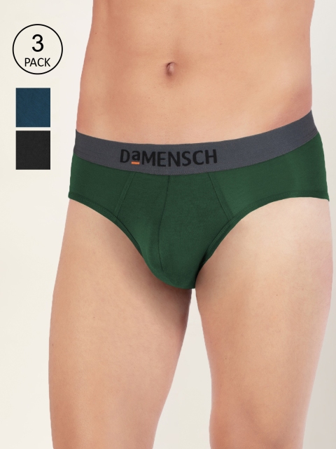 

DAMENSCH Men Pack of 3 Green & Blue Solid Deo Soft Briefs DAM-MIX-B-OPB-JG-OB-PACK-3