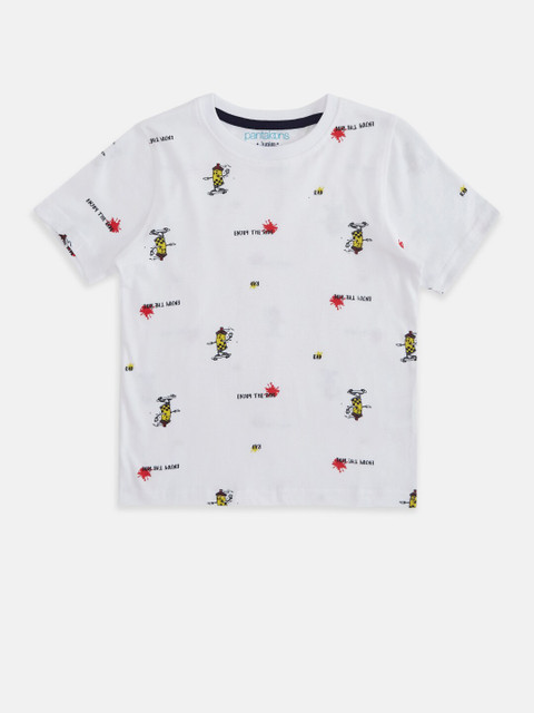 

Pantaloons Junior Boys White & Black Printed Cotton T-shirt