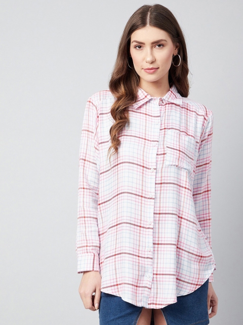 

CHIMPAAANZEE Women White Boxy Checked Casual Shirt